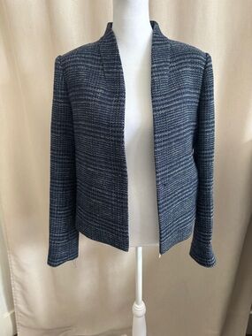 Club Monaco Structured Open-Front Navy Tweed Jacket - Women